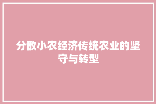 分散小农经济传统农业的坚守与转型 分散小农经济传统农业的坚守与转型