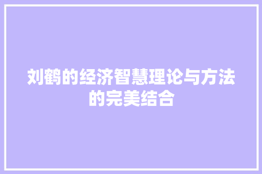 刘鹤的经济智慧理论与方法的完美结合 刘鹤的经济智慧理论与方法的完美结合