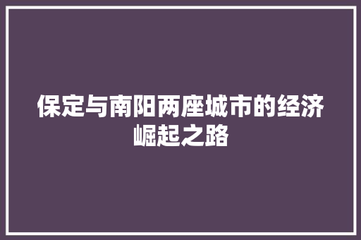 保定与南阳两座城市的经济崛起之路 保定与南阳两座城市的经济崛起之路