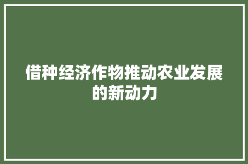 借种经济作物推动农业发展的新动力 借种经济作物推动农业发展的新动力