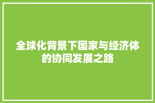 全球化背景下国家与经济体的协同发展之路 全球化背景下国家与经济体的协同发展之路