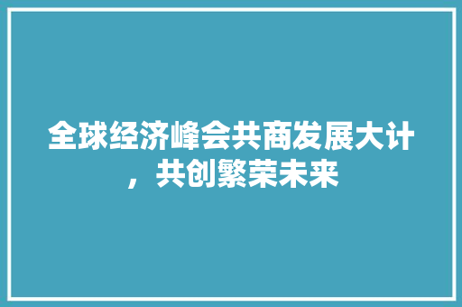 全球经济峰会共商发展大计,共创繁荣未来 全球经济峰会共商发展大计,共创繁荣未来