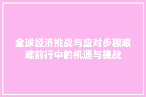 全球经济挑战与应对步骤艰难前行中的机遇与挑战 全球经济挑战与应对步骤艰难前行中的机遇与挑战