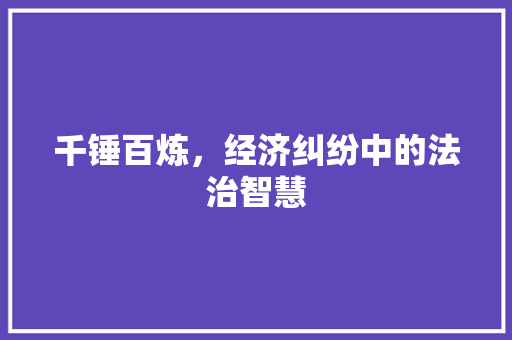 千锤百炼,经济纠纷中的法治智慧 千锤百炼,经济纠纷中的法治智慧