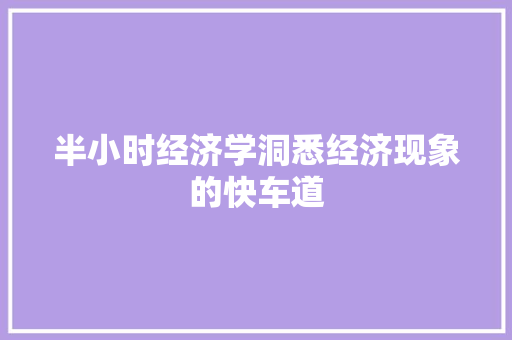 半小时经济学洞悉经济现象的快车道 半小时经济学洞悉经济现象的快车道