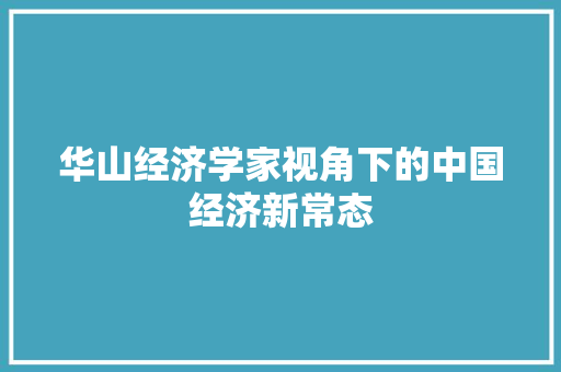 华山经济学家视角下的中国经济新常态 华山经济学家视角下的中国经济新常态