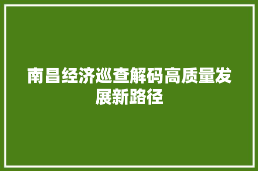 南昌经济巡查解码高质量发展新路径 南昌经济巡查解码高质量发展新路径