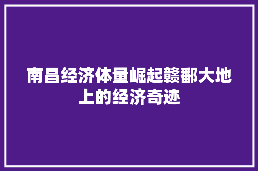南昌经济体量崛起赣鄱大地上的经济奇迹 南昌经济体量崛起赣鄱大地上的经济奇迹