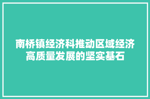 南桥镇经济科推动区域经济高质量发展的坚实基石 南桥镇经济科推动区域经济高质量发展的坚实基石