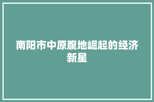 南阳市中原腹地崛起的经济新星 南阳市中原腹地崛起的经济新星