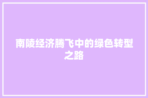 南陵经济腾飞中的绿色转型之路 南陵经济腾飞中的绿色转型之路