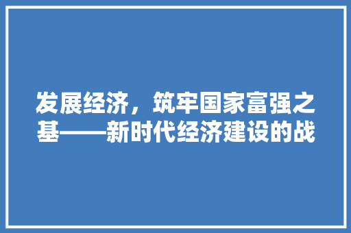 发展经济,筑牢国家富强之基——新时代经济建设的战略思考 发展经济,筑牢国家富强之基——新时代经济建设的战略思考