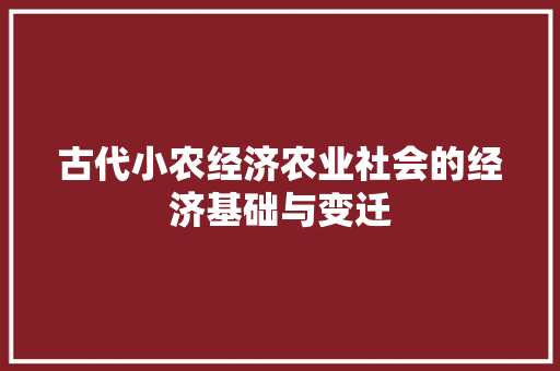 古代小农经济农业社会的经济基础与变迁 古代小农经济农业社会的经济基础与变迁