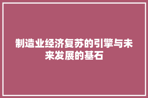 制造业经济复苏的引擎与未来发展的基石 制造业经济复苏的引擎与未来发展的基石