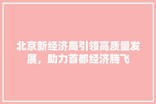 北京新经济局引领高质量发展,助力首都经济腾飞 北京新经济局引领高质量发展,助力首都经济腾飞