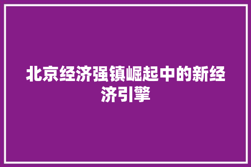 北京经济强镇崛起中的新经济引擎 北京经济强镇崛起中的新经济引擎
