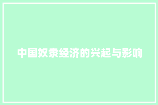中国奴隶经济的兴起与影响
