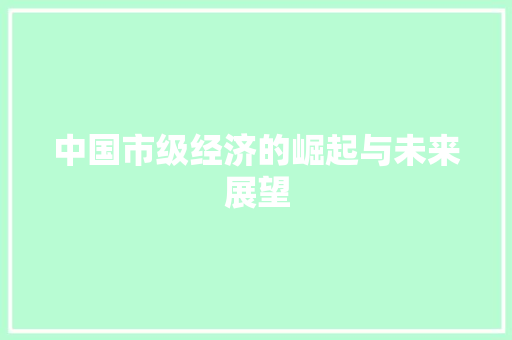 中国市级经济的崛起与未来展望 中国市级经济的崛起与未来展望