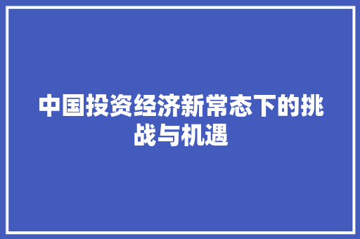 中国投资经济新常态下的挑战与机遇 中国投资经济新常态下的挑战与机遇