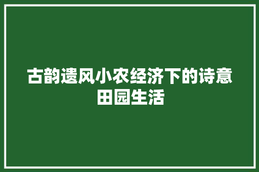 古韵遗风小农经济下的诗意田园生活