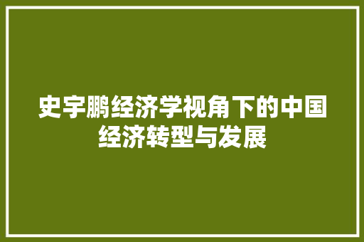 史宇鹏经济学视角下的中国经济转型与发展 史宇鹏经济学视角下的中国经济转型与发展