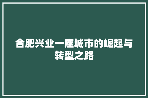合肥兴业一座城市的崛起与转型之路 合肥兴业一座城市的崛起与转型之路