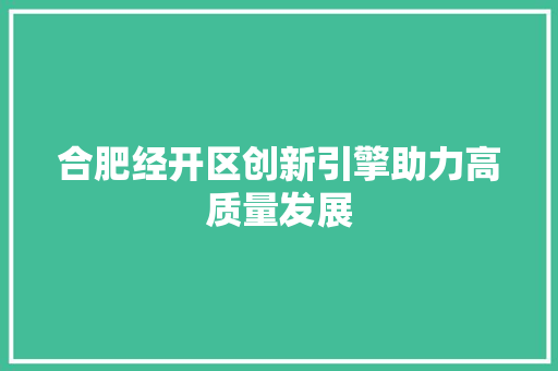 合肥经开区创新引擎助力高质量发展 合肥经开区创新引擎助力高质量发展