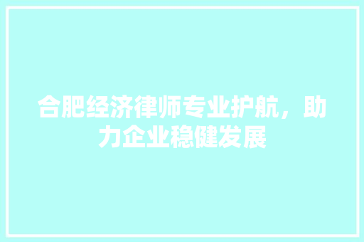 合肥经济律师专业护航,助力企业稳健发展 合肥经济律师专业护航,助力企业稳健发展