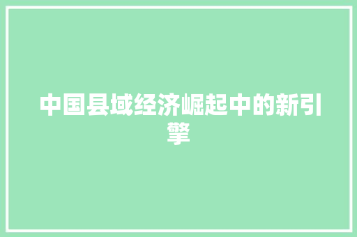 中国县域经济崛起中的新引擎 中国县域经济崛起中的新引擎