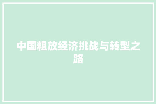 中国粗放经济挑战与转型之路 中国粗放经济挑战与转型之路