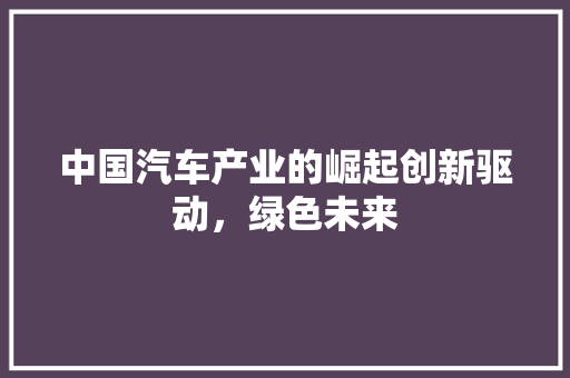 中国汽车产业的崛起创新驱动,绿色未来 中国汽车产业的崛起创新驱动,绿色未来