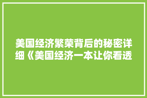 美国经济繁荣背后的秘密详细《美国经济一本让你看透》