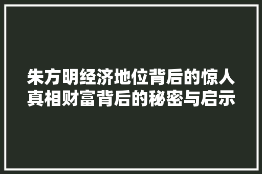 朱方明经济地位背后的惊人真相财富背后的秘密与启示 朱方明经济地位背后的惊人真相财富背后的秘密与启示