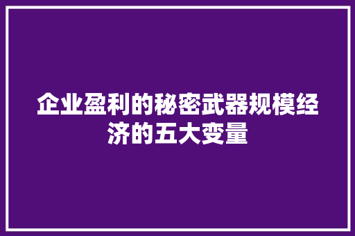 企业盈利的秘密武器规模经济的五大变量 企业盈利的秘密武器规模经济的五大变量