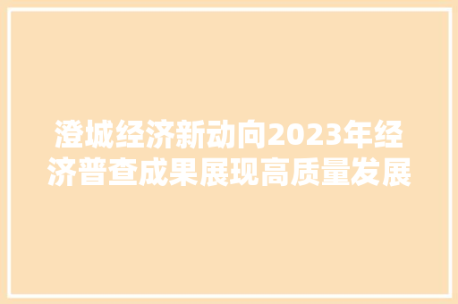 澄城经济新动向2023年经济普查成果展现高质量发展新格局 澄城经济新动向2023年经济普查成果展现高质量发展新格局