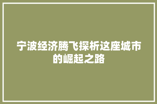 宁波经济腾飞探析这座城市的崛起之路 宁波经济腾飞探析这座城市的崛起之路