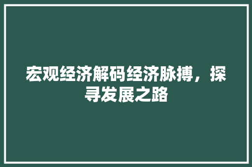 宏观经济解码经济脉搏,探寻发展之路 宏观经济解码经济脉搏,探寻发展之路