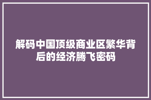 解码中国顶级商业区繁华背后的经济腾飞密码 解码中国顶级商业区繁华背后的经济腾飞密码