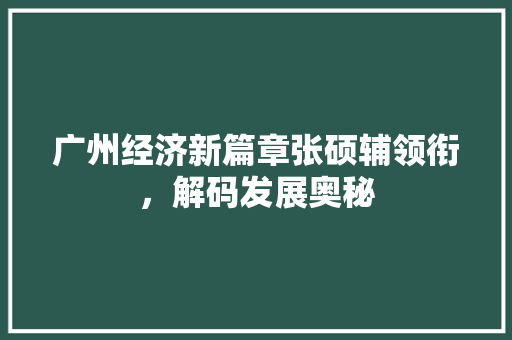 广州经济新篇章张硕辅领衔,解码发展奥秘 广州经济新篇章张硕辅领衔,解码发展奥秘