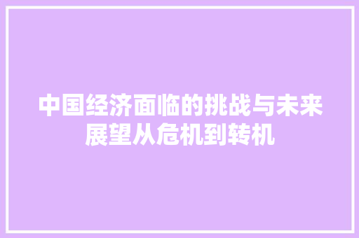 中国经济面临的挑战与未来展望从危机到转机 中国经济面临的挑战与未来展望从危机到转机