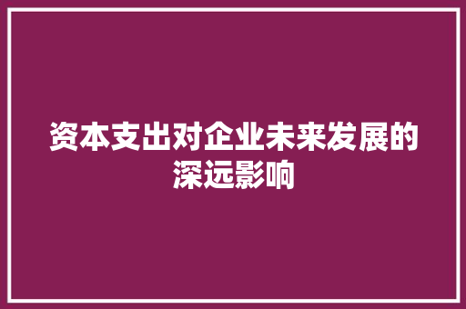 资本支出对企业未来发展的深远影响 资本支出对企业未来发展的深远影响
