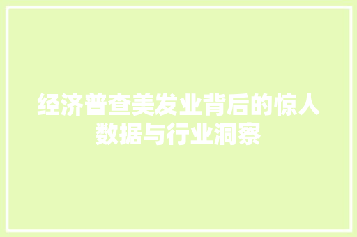 经济普查美发业背后的惊人数据与行业洞察 经济普查美发业背后的惊人数据与行业洞察