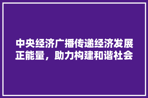 中央经济广播传递经济发展正能量,助力构建和谐社会 中央经济广播传递经济发展正能量,助力构建和谐社会