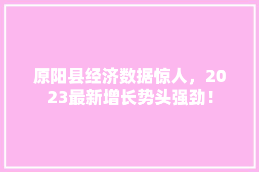 原阳县经济数据惊人,2023最新增长势头强劲! 原阳县经济数据惊人,2023最新增长势头强劲!