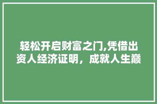 轻松开启财富之门,凭借出资人经济证明,成就人生巅峰 轻松开启财富之门,凭借出资人经济证明,成就人生巅峰