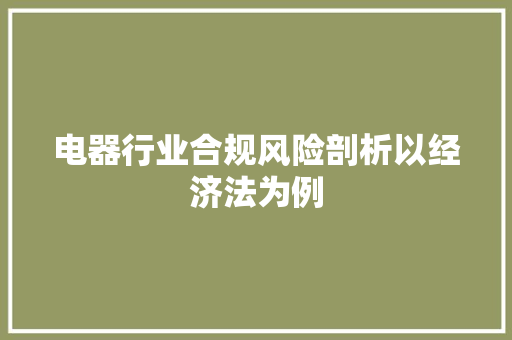 电器行业合规风险剖析以经济法为例 电器行业合规风险剖析以经济法为例