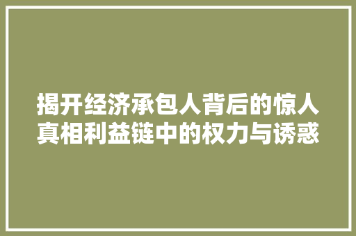 揭开经济承包人背后的惊人真相利益链中的权力与诱惑 揭开经济承包人背后的惊人真相利益链中的权力与诱惑
