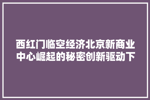 西红门临空经济北京新商业中心崛起的秘密创新驱动下的区域经济腾飞 西红门临空经济北京新商业中心崛起的秘密创新驱动下的区域经济腾飞
