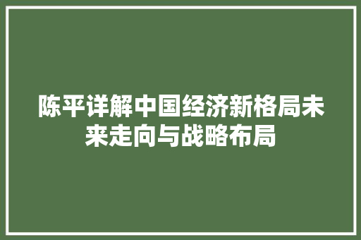 陈平详解中国经济新格局未来走向与战略布局 陈平详解中国经济新格局未来走向与战略布局