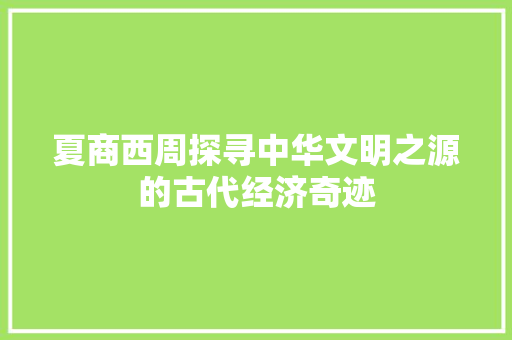 夏商西周探寻中华文明之源的古代经济奇迹 夏商西周探寻中华文明之源的古代经济奇迹